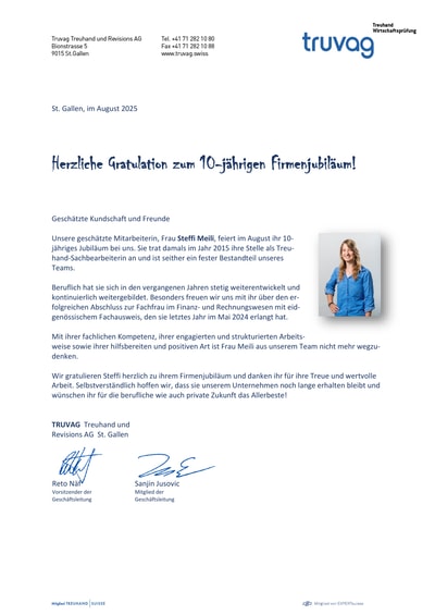 10 Jahre Firmenjubiläum Stefanie Meili