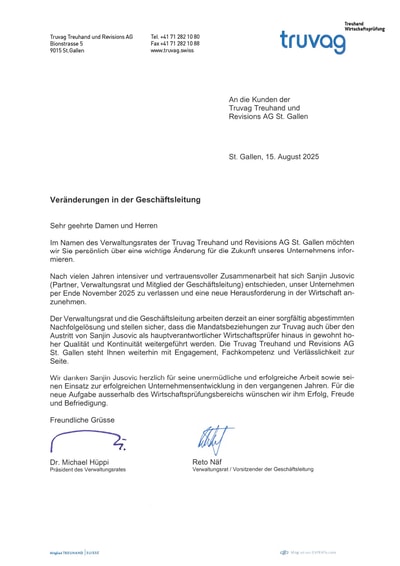 Veränderungen bei der Truvag (08/25)